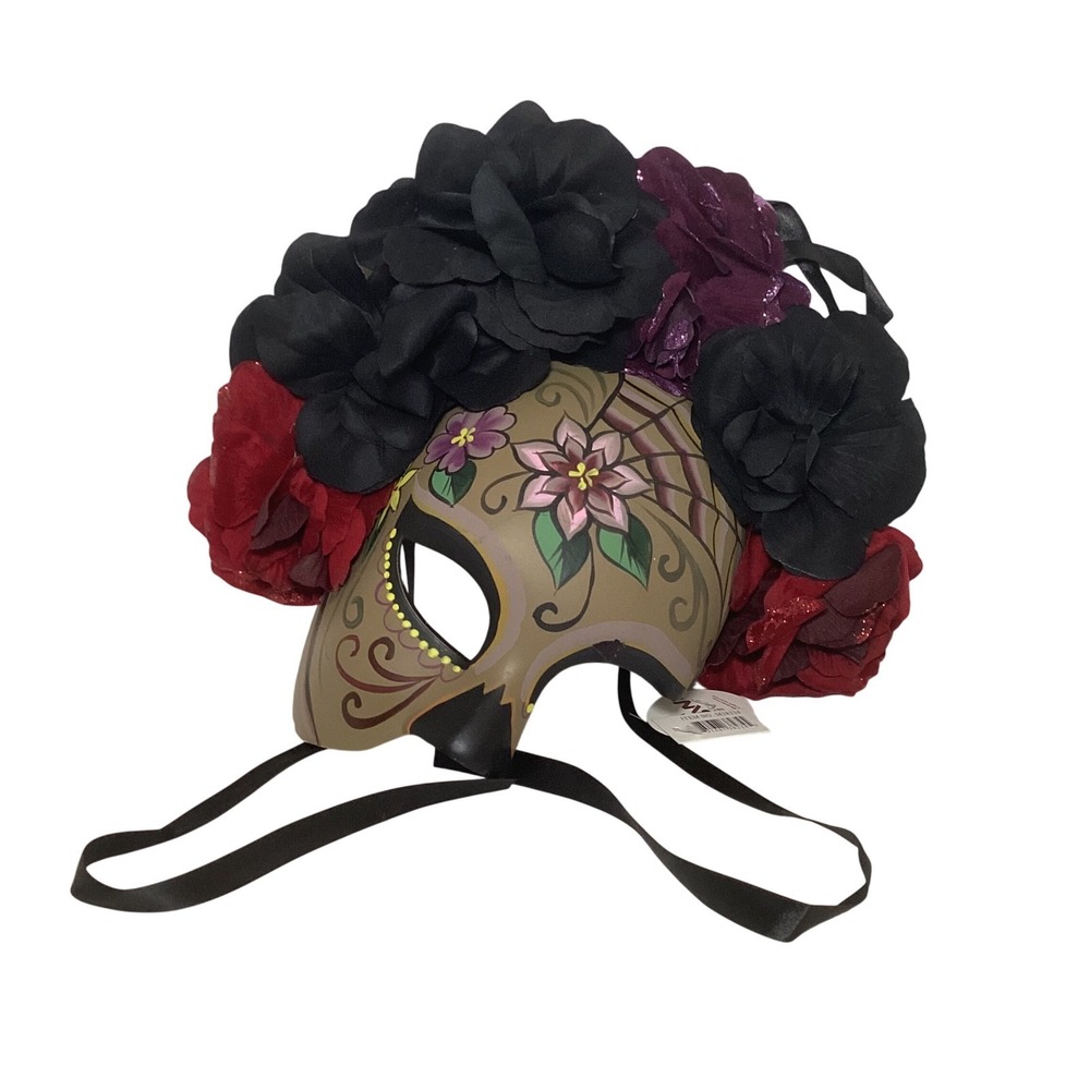 KBW Global Day of the Dead Floral Masquerade Mask Sugar Skull Rose Headpiece - Picture 4 of 13